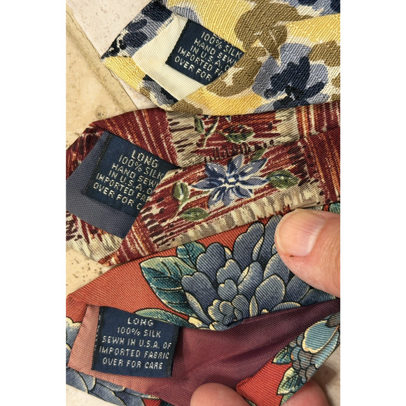 Lands' End Mens 100% Silk Neck Ties Floral Print USA Vintage 80s 90s LOT OF 3 - Picture 4 of 6